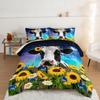 HOSIMA Cow Print Comforter with 2 Pillowcases,Farm Animal Theme Bedding Set Sunflower Twin Bed in a Bag Sets for Adults Teens Kids,Farm Starry Sky Toddler Comforter Floral Bedding Set. view 2