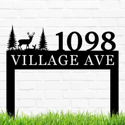 ENFODREAM Personalized Metal Deer Address Sign With Stakes, Modern House Numbers For Outside, Metal Number Sign