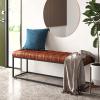 Storage Ottoman Foot Rest end of Bed Bench Metal Entryway Bench,Faux Leather Shoe Bench Upholstered End of Bed Bench,Rusitc Bench Multifunction Bedroom Bench Dining Bench-Brown 100x35x43cm(3 view 3