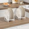 2 Pack Kitchen Plate Holder Organizer for Cabinet Space Saver Dinner Dish Storage Rack Upright Dish Drying Racks Metal Plate Dish Racks Stand for Cupboard and Countertop Rustproof Large White view 2