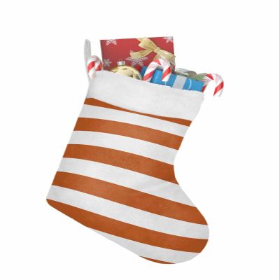 Christmas Stockings, Halloween Thanksgiving Decoration White and Orange Stripes Durable Hanging Decor for Trees, Fireplaces, Indoors and Outdoors, Perfect for Storing Gifts, 18x12 Inch