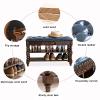 Storage Ottoman Foot Rest end of Bed Bench Solid Wood Entryway Shoe Bench with Padded Cushion Seat,Rustic Decorative Furniture Hallway Shoe Rack Bench,Premium Buttons Leather Storage Bench-F view 3