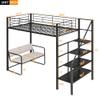 Brabrety Metal Twin Size Loft Bed with Bench and Storage Staircase, Space Saving,Ideal for bedrooms and Dormitories. view 2