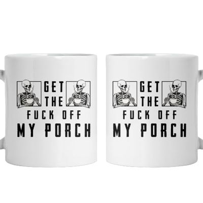 ThuhaTree Store Get The Off My Porch Skeleton Skull Coffee Mug/Color Changing Mug/Accent Mug/Travel Mug 11-14-15 oz Printed In US