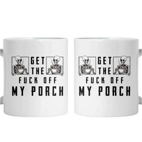 ThuhaTree Store Get The Off My Porch Skeleton Skull Coffee Mug/Color Changing Mug/Accent Mug/Travel Mug 11-14-15 oz Printed In US