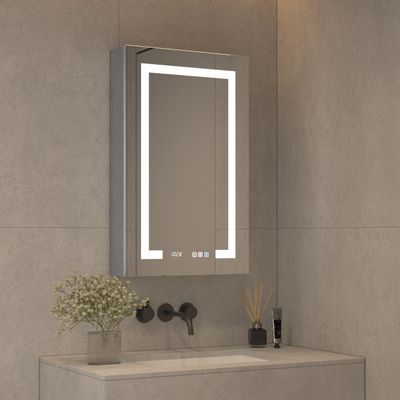 Boyel Living 20x32 Inch Bathroom Cabinet with Mirror and Lights Medicine Cabinets for Bathroom Anti-Fog, Clock, Room Temp Display, Dimmer, Outlets & USBs(Right Door)
