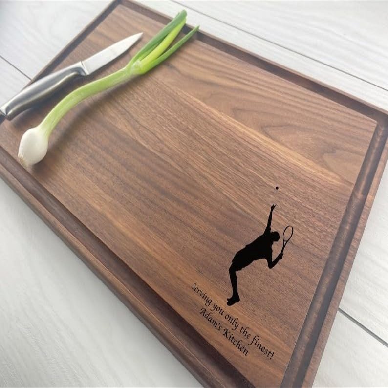 Personalized Cutting Board, Men's Tennis, Gift for a Tennis Player, Tennis Lover, Tennis Themed Gift, Serve, Tennis Serving Board, 358 (Maple, Arched 12" x 9")