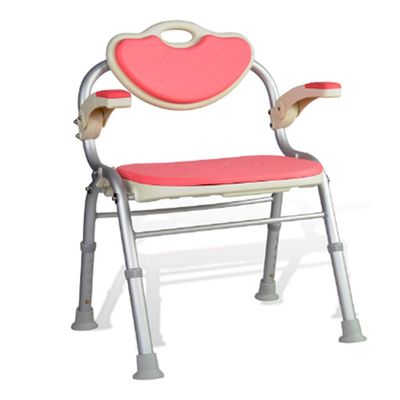 Bath Stools,Pink Bathing Chair Foldable Bathroom Shower with Backrest Stool Height Adjustable Bath Stool with Eva Foam Cushion Rotatable Handrail Oversized Non-Slip Rubber Foot Pad