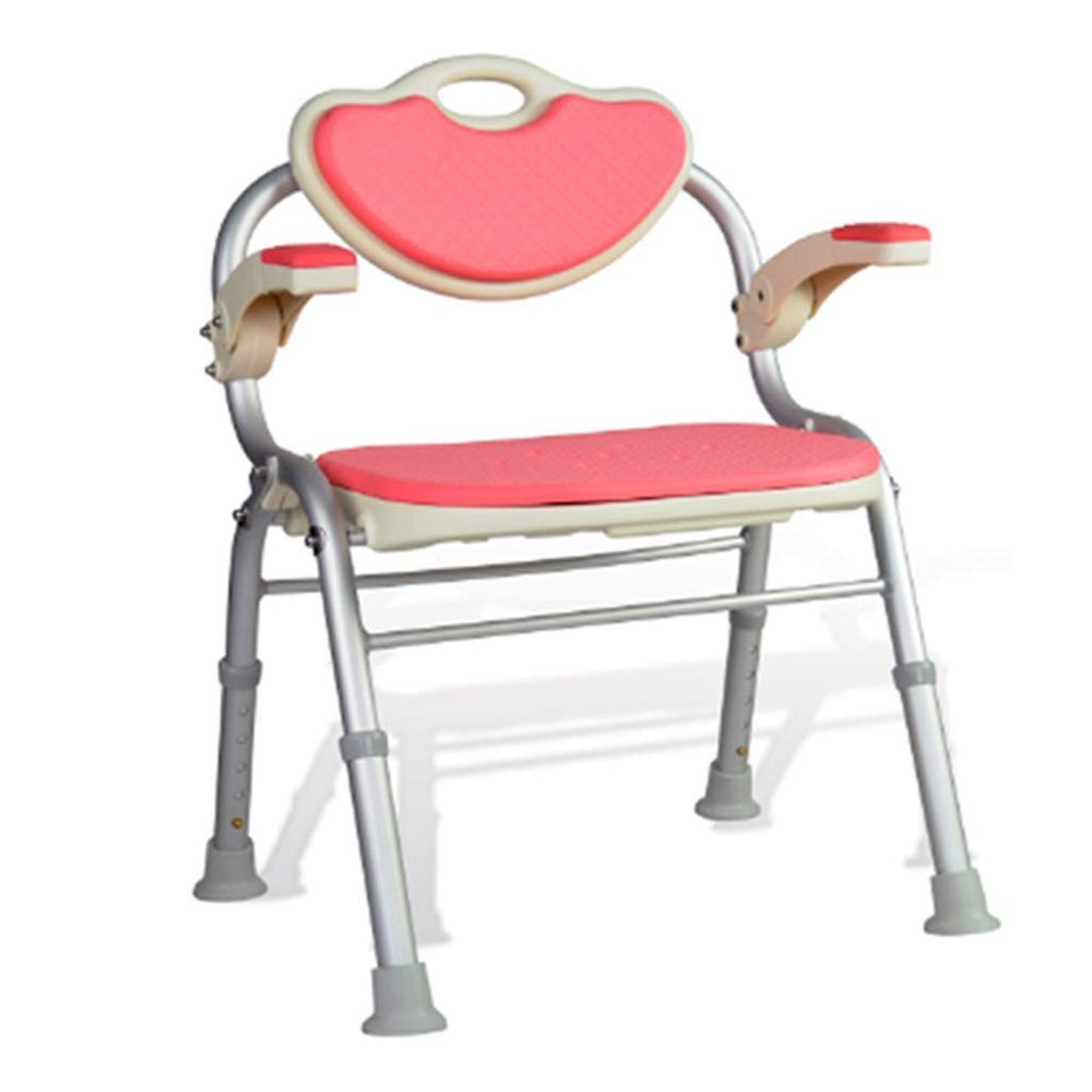 Bath Stools,Pink Bathing Chair Foldable Bathroom Shower with Backrest Stool Height Adjustable Bath Stool with Eva Foam Cushion Rotatable Handrail Oversized Non-Slip Rubber Foot Pad