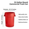 SunSierra Set of 6 55 Gallon Round Commercial Trash Can, Industrial Recycling Bin, Durable Garbage Can, Ingredient Bin, Safe Food Container (Red) view 2