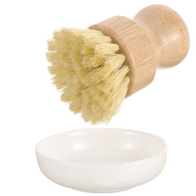 Homoyoyo Bamboo Handle Dish Scrubber Set Kitchen Cleaning Brush for Dishes Pot Brush with Long Handle