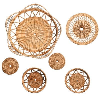Firlar 6PCS Boho Wall Basket Decor Woven Rattan Bamboo Wall Baskets Decor Handmade Boho Wall Decoration for Bedroom Living Room Dining Room Office (#1)