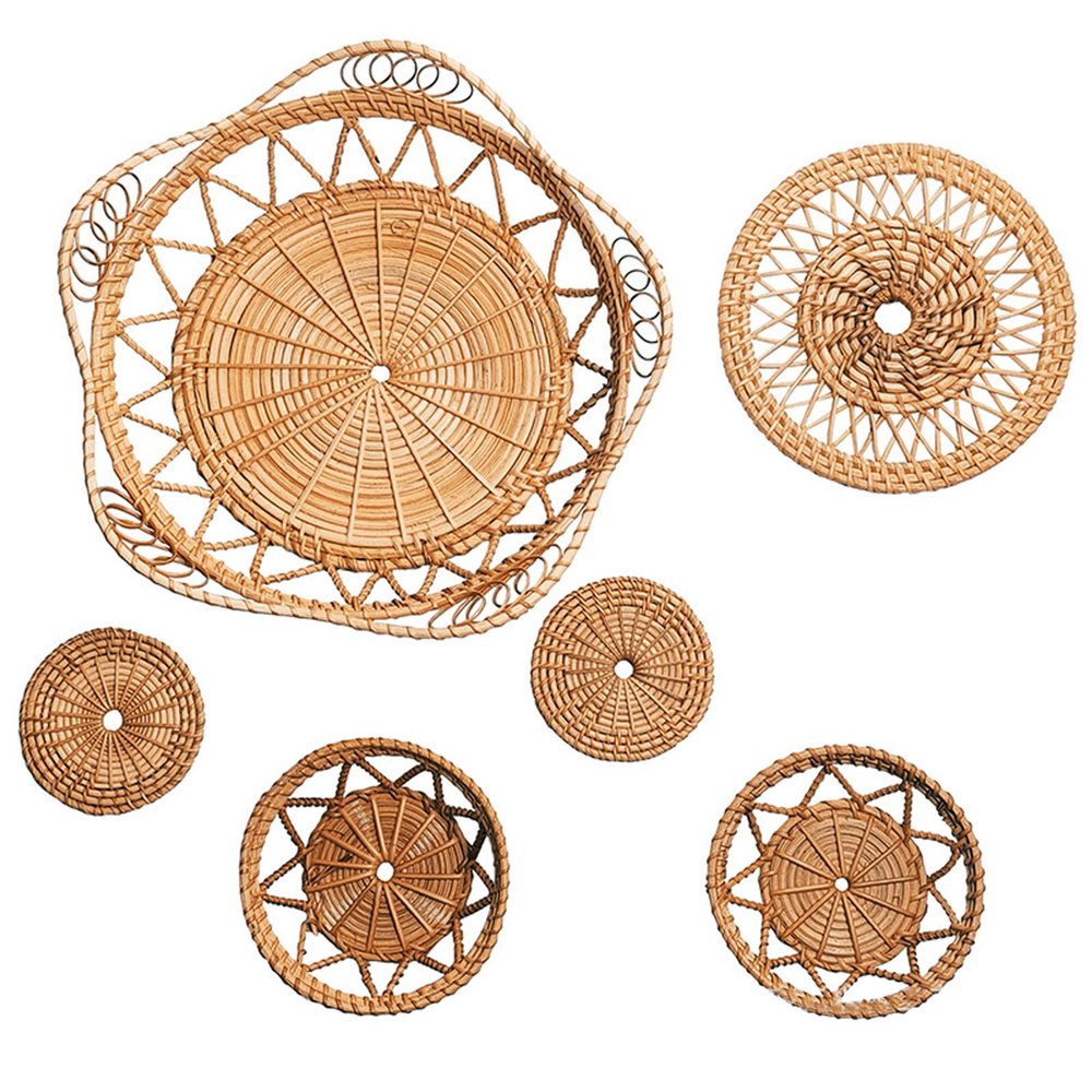 Firlar 6PCS Boho Wall Basket Decor Woven Rattan Bamboo Wall Baskets Decor Handmade Boho Wall Decoration for Bedroom Living Room Dining Room Office (#1)