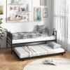 Giantex Metal Daybed with Trundle, Twin Size Day Bed with Wood Grain Headboard & Metal Slat Support, Space-Saving Trundle Sofa Bed for Living Room Guest Room, Easy Assembly, No Box Spring Needed view 1