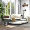 Giantex Metal Daybed with Trundle, Twin Size Day Bed with Wood Grain Headboard & Metal Slat Support, Space-Saving Trundle Sofa Bed for Living Room Guest Room, Easy Assembly, No Box Spring Needed view 4
