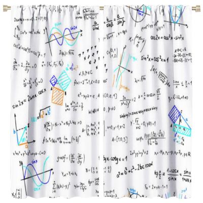 Math Themed Blackout Curtains for Bedroom, Watercolor Minimal Print of Mathematics Geometry Rod Pocket Thermal Insulated Room Darkening Curtains Window Drapes 84x84in