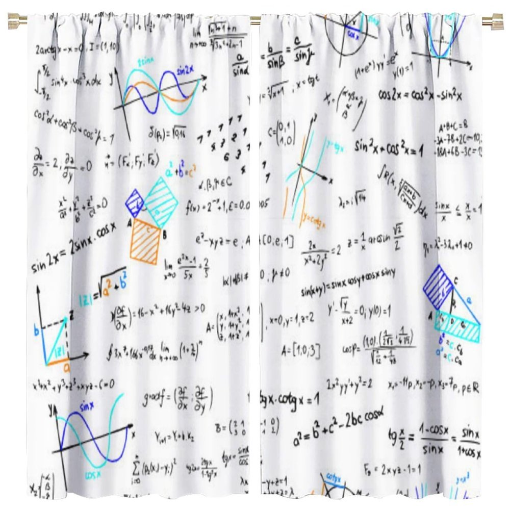 Math Themed Blackout Curtains for Bedroom, Watercolor Minimal Print of Mathematics Geometry Rod Pocket Thermal Insulated Room Darkening Curtains Window Drapes 84x84in