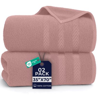 DAN RIVER 2 Pack Luxury Bath Sheets 35x70, 600 GSM, Soft & Quick Dry 100% Ring Spun Cotton Towels Ideal for Hotels, Spas, Gyms & Salons Extra Large, Dusty Rose