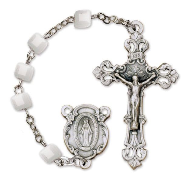 SHERMAN Women's Small White Catholic Rosary Beads, Glass beads