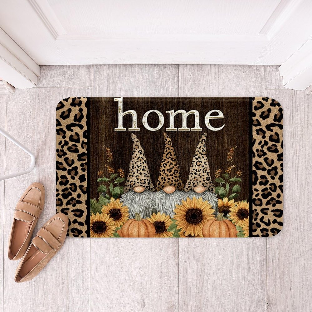 Cute Gnomes Bath Mats,Brown Leopard Sunflowers Mats Rugs for Kids Girls Boys Adults Bedroom Decor,Wooden Plank Cabin Bath Carpets,Rustic Farmhouse Bath Rugs,Absorbent Floor Mats,16Wx24L Inches