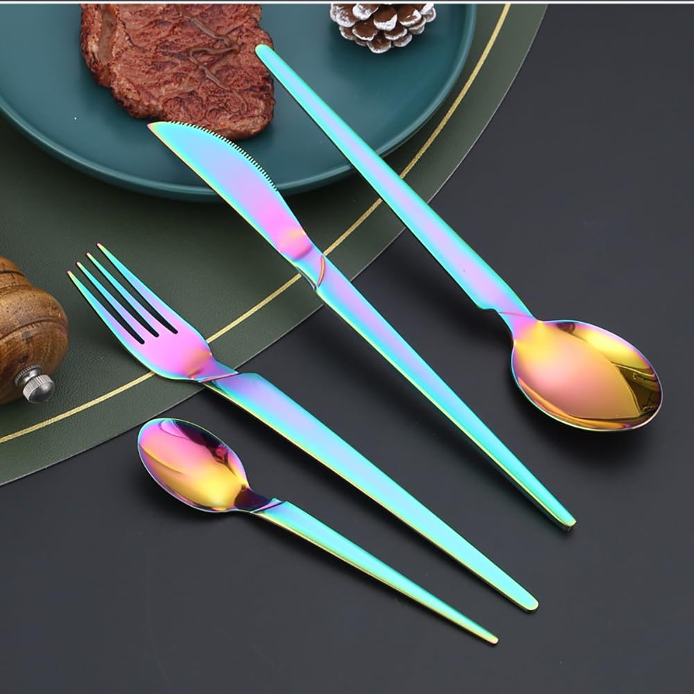 48 Piece Silver Cutlery Set for 12, Stainless Steel flatware Silverware Set with Steak Knife Forks Spoons Sets, Modern Reusable Utensils Tableware Mirror Polished for Home Kitchen Hotel Restaurant