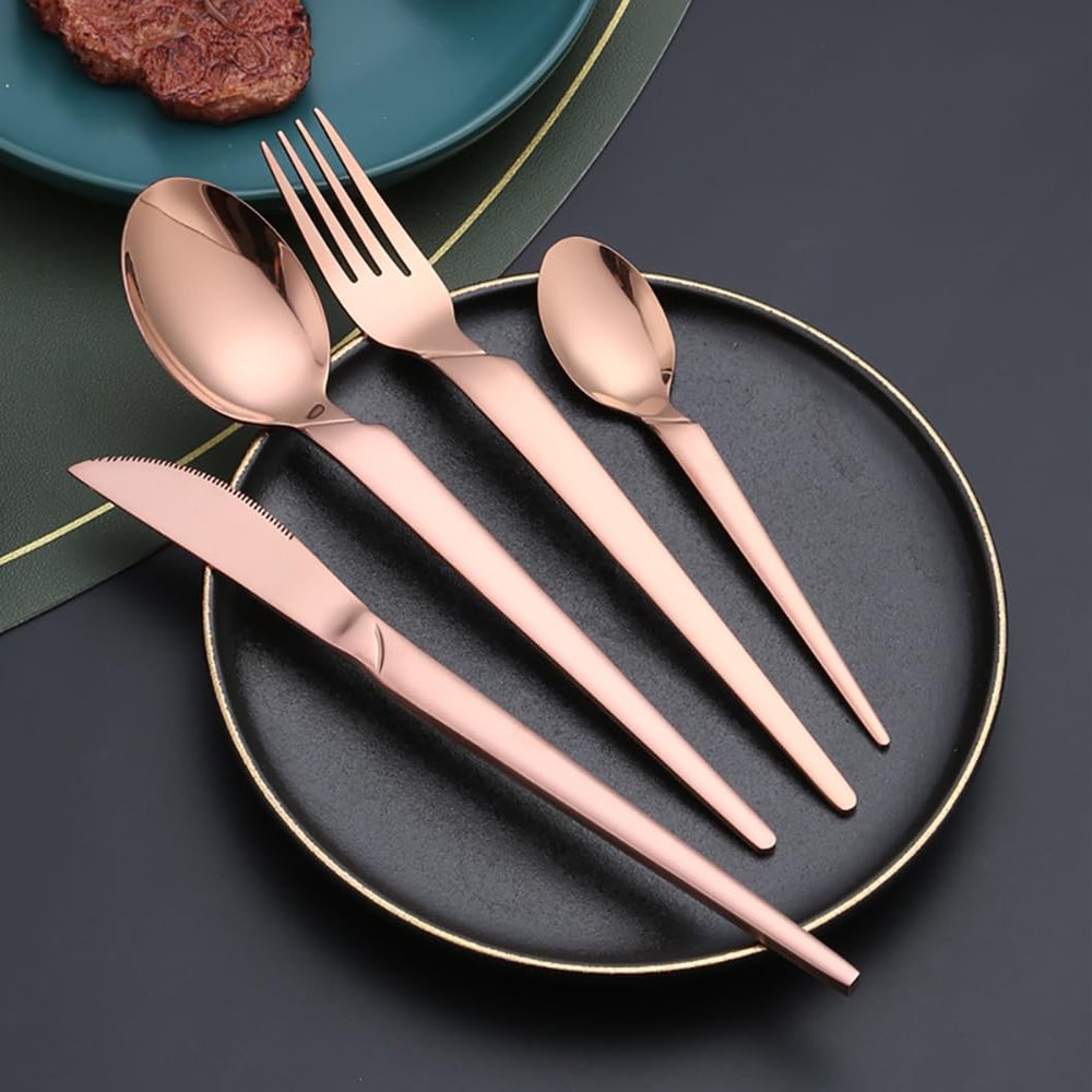 48 Piece Gold Cutlery Set for 12, Stainless Steel flatware Silverware Set with Steak Knife Forks Spoons Sets, Modern Reusable Utensils Tableware Mirror Polished for Home Kitchen Hotel Restaurant