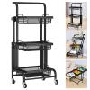 3-Tier Storage Cart, Multifunction Utility Rolling Cart Kitchen Storage Rack Room Organization,Folding Diaper Cart,Mobile Metal Shelving Unit Cart with Lockable Wheels for Bathroom,Laundry,Living Room view 1