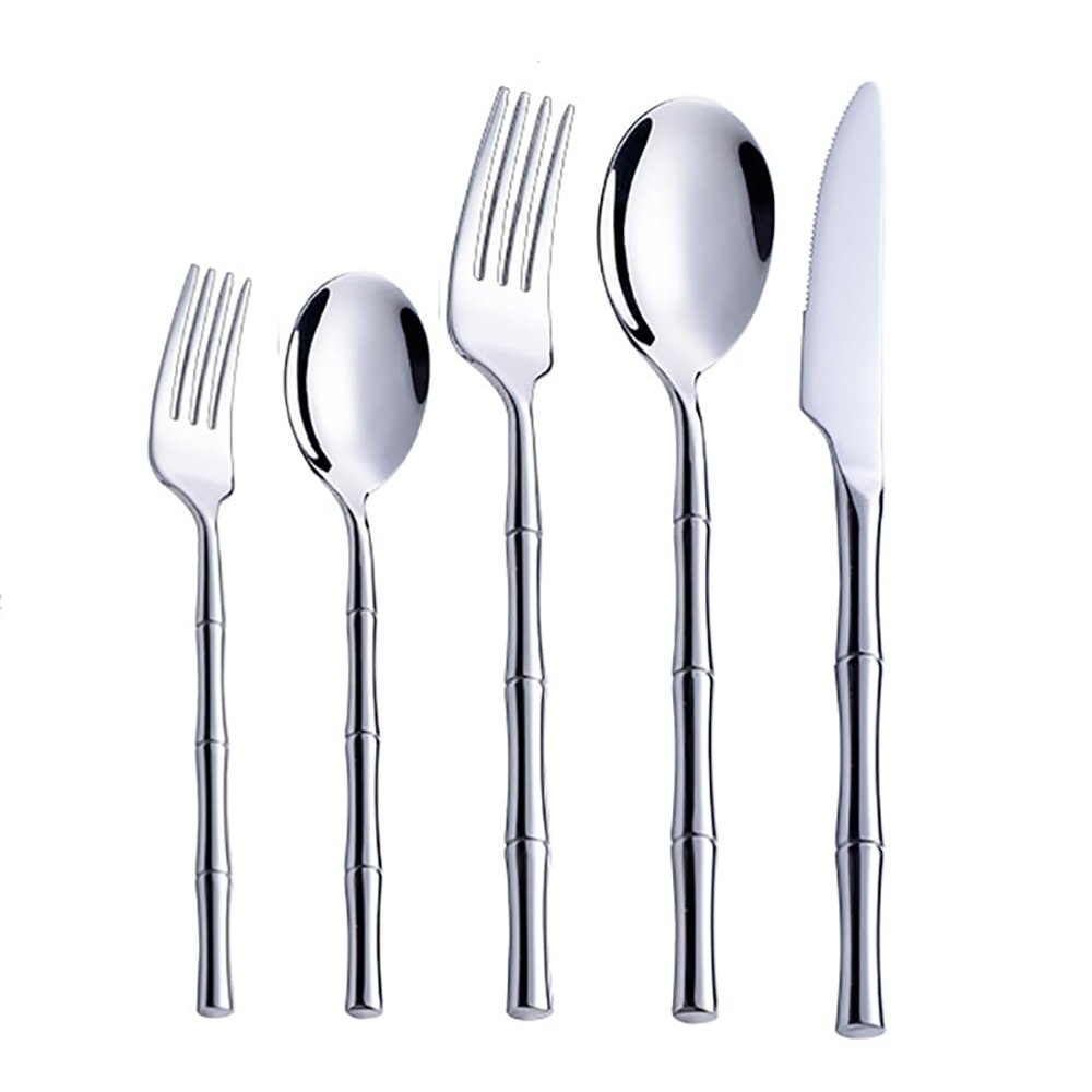 Bamboo Silverware Set for 18 Stainless Steel Flatware Cutlery Set 90 Pieces Mirror Polished Shiny Bamboo Handle Kitchen Utensil Tableware Set Home Restaurant Hotel Use Wedding Housewarming Gift