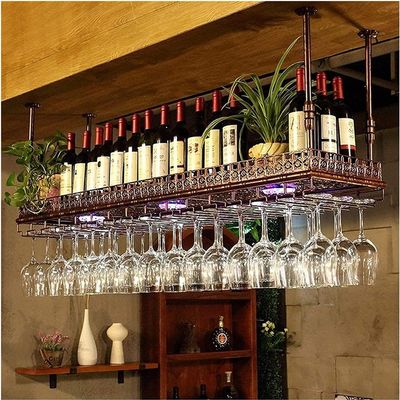 Wine Rack Goblet Stemware Racks Mug Racks Wine Rack Adjustable Ceiling Mounted Hanging Wine Bottle Holder Metal Iron Wine Glass Rack Goblet Stemware Racks Vintage Style ( Color : B , Size : 80 x 35cm
