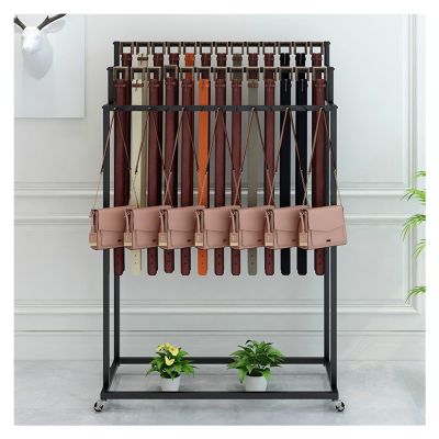 XPLKQXE Belt Display Stand, Floor Standing Belt Display Rack, Storage Holder Standing Organizer Belts Bags for Selling (Color : Black, Size : 120x40x150cm)
