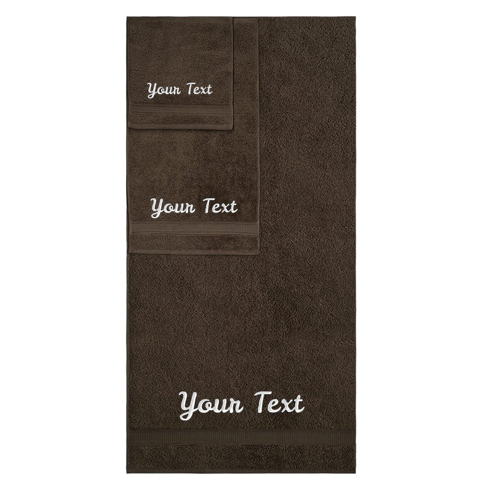 Personalized Towels, Hotel & Spa Quality, Super Soft, Highly Absorbent, Bathroom Sets, 100% Cotton Monogrammed towels 3 Piece Towel Set, Includes 1 Bath Towels, 1 Hand Towels, 1 Washcloths, Dark Brown