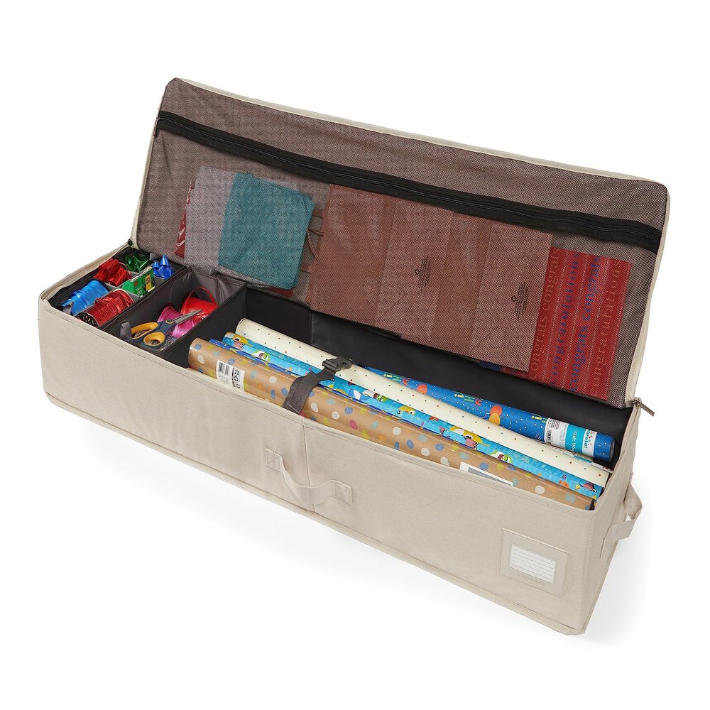 Covermates Keepsakes - Deluxe Gift Wrap Storage Bag - Heavy Duty Material - Dual Zipper Pulls - Mesh Pocket - Indoor Storage, Beige Heather