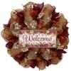 Autumn Welcome Burgundy and Gold Wreath Handmade Deco Mesh Available in 24 inch and 28 inch diameters view 1
