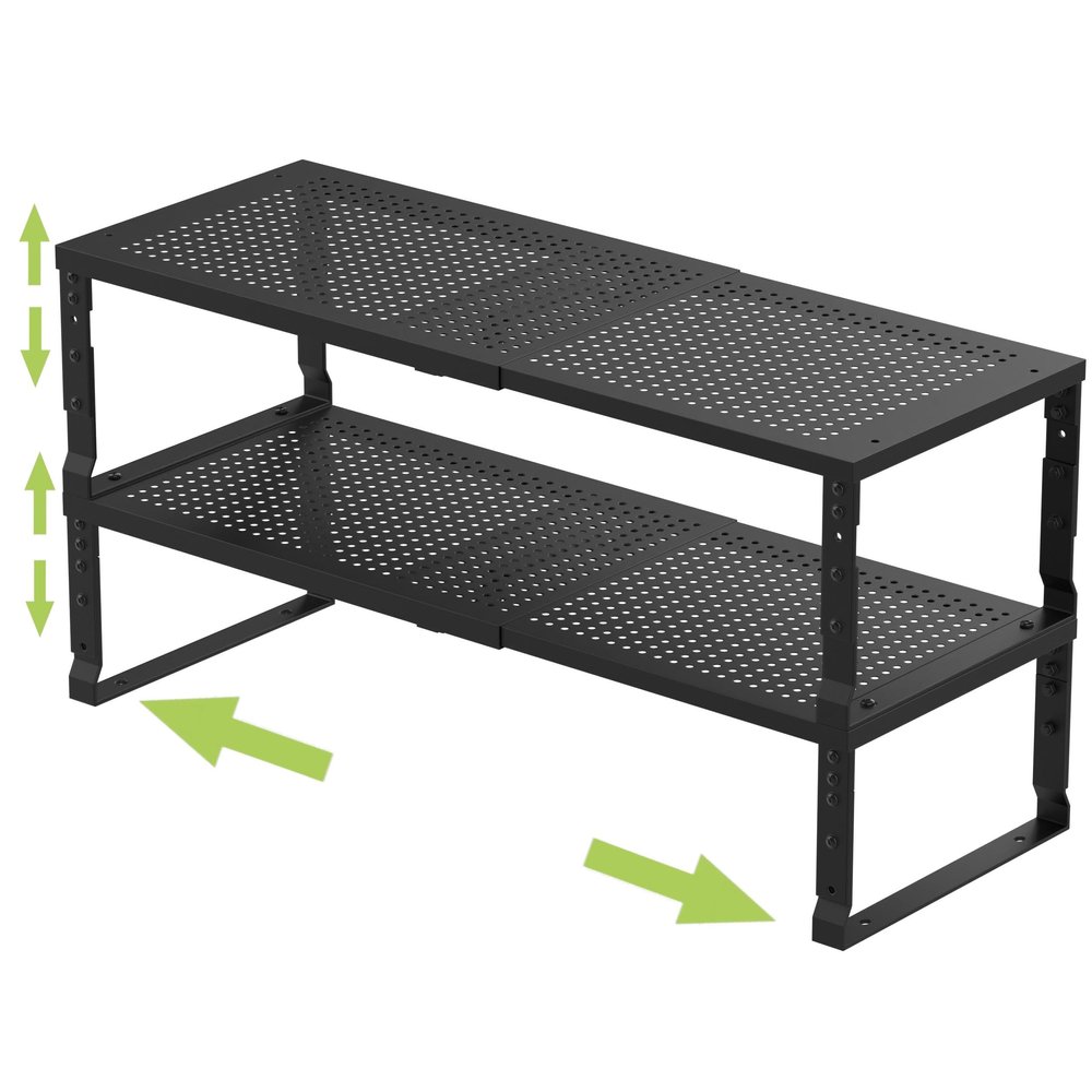 Jojocross Expandable Adjustable Stackable Kitchen Organizer, Spice Rack,Metal Pantry Storage Shelves Racks,Counter Shelf for Cabinets, Countertop, Cupboard(2 Packs/Medium/Black)