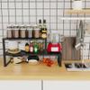 Jojocross Expandable Adjustable Stackable Kitchen Organizer, Spice Rack,Metal Pantry Storage Shelves Racks,Counter Shelf for Cabinets, Countertop, Cupboard(2 Packs/Medium/Black) view 2