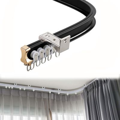 Aluminium Alloy Ceiling Track for Curtains Sliding Curtain Track Flexible Bendable Ceiling Curtain Track Ceiling Wall Mount Curtain Sliding Track System Set for L Shape U Shape Windows (Color : Black
