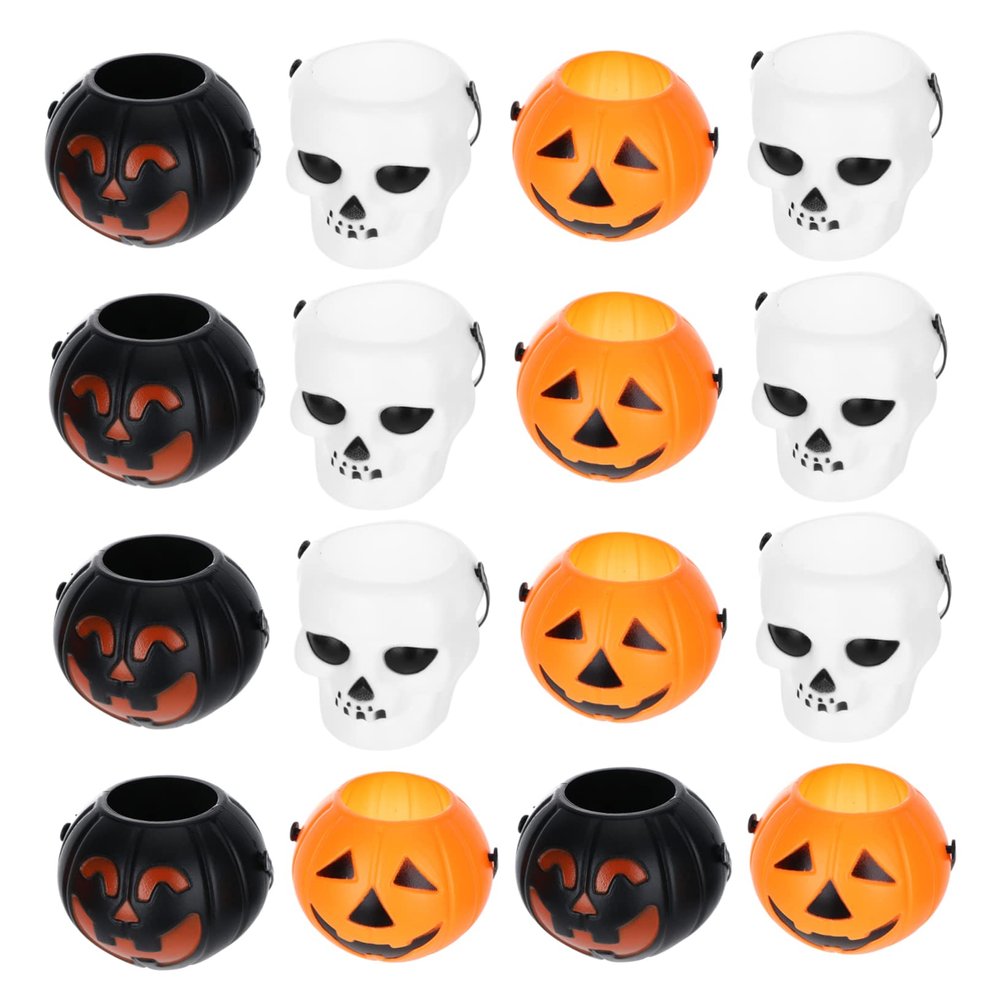 18pcs Halloween Carrying Barrel Portable Bucket Bucket Children Candy Storage Container Decoration Prop Portable Candy Container Candy Jar Trick or Treat Bucket