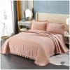 ZTGL Super Soft Flannel Quilted Bedspreads Double Bed Throws - Reversible Embossed Quilted Bed Throw Bedspreads Coverlets with 2 Pillows Cases, Lace Design for Room Decor,Pink,224x234cm view 2
