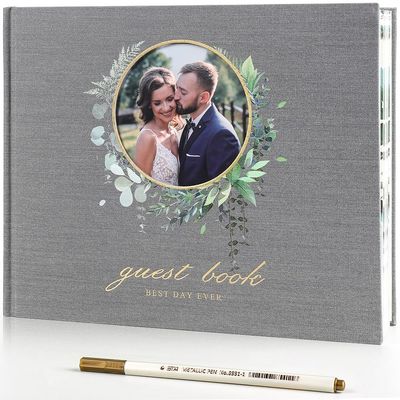 molekaus Wedding Guest Book Polaroid Guest Book Wedding Reception 100 Pages Thick Paper Hardcover 8" x 10" Personalized Wedding Guest Book Alternative with Pen, Photo Corner Protectors Dark Gray