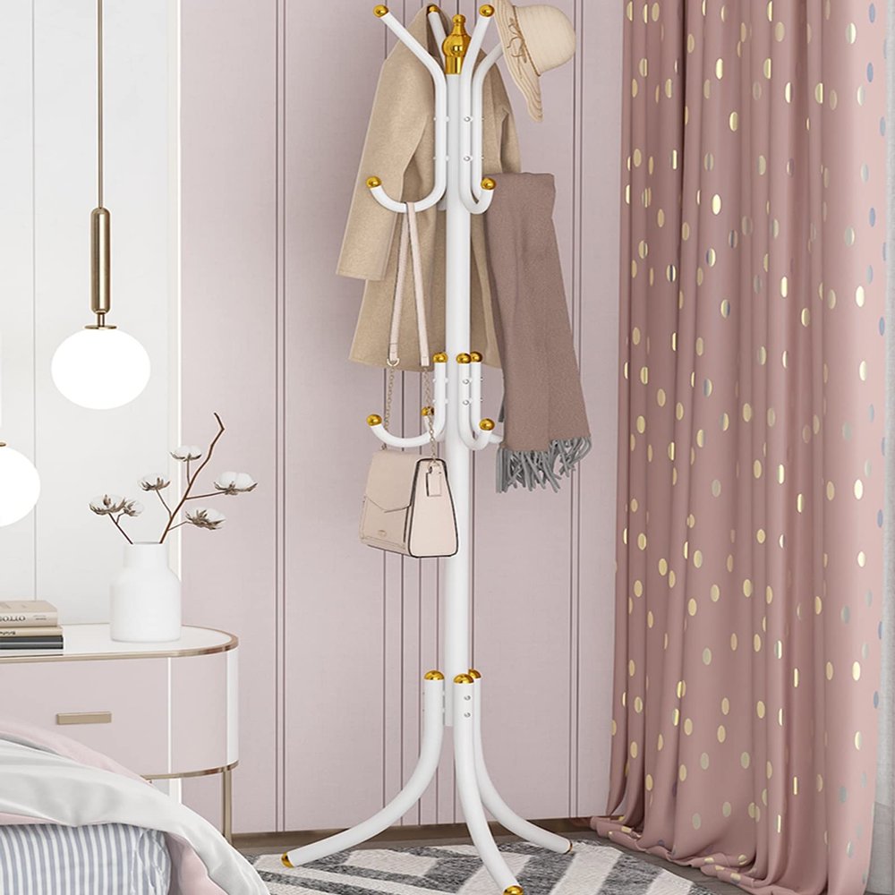 EMYJAY Balcony HangerFreestanding Coat Tree Coat Rack Freestanding 12 Hooks Stand Can Hang Bags and Hats at The Same Time Exquisite and Beautiful (Color : White)