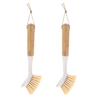 Lurrose 2pcs Long Handle Plastic Wok Brushes for Pot Cleaning Kitchen Dish Brushes Durable Bristles for Cast Pans and Non-Stick Cookware Cleaning