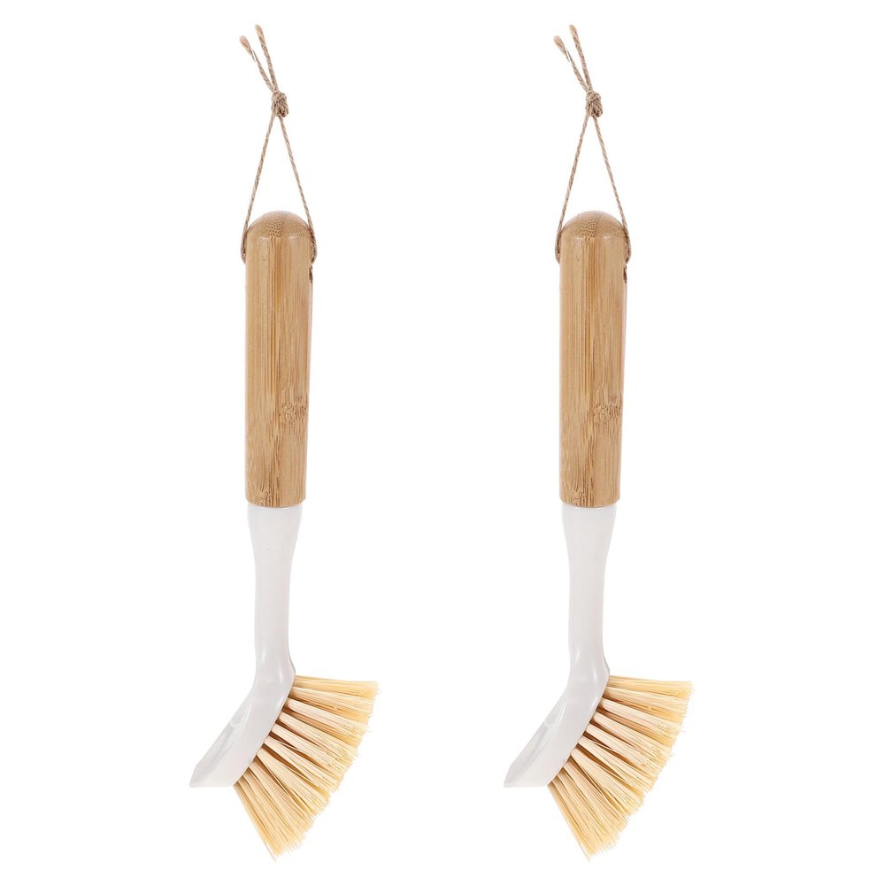 Lurrose 2pcs Long Handle Plastic Wok Brushes for Pot Cleaning Kitchen Dish Brushes Durable Bristles for Cast Pans and Non-Stick Cookware Cleaning