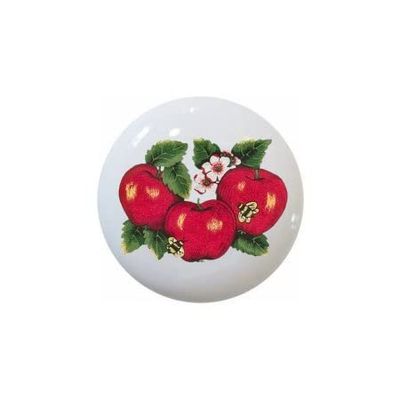 Farm Fresh Knobs Design Ceramic Cabinet Kitchen Bathroom Furniture Handles or Pulls w/Glossy Finish - Variety of Apple Images Apples - 1.5 x 1.5 Inches (6)