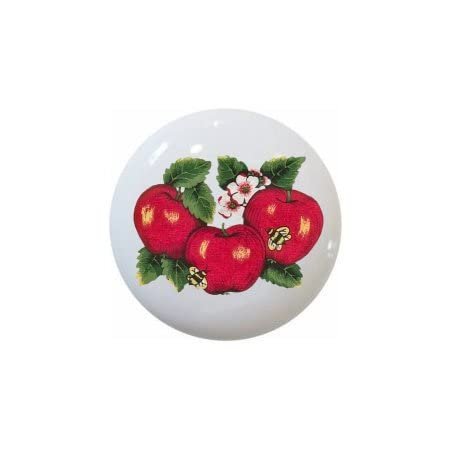 Farm Fresh Knobs Design Ceramic Cabinet Kitchen Bathroom Furniture Handles or Pulls w/Glossy Finish - Variety of Apple Images Apples - 1.5 x 1.5 Inches (6)