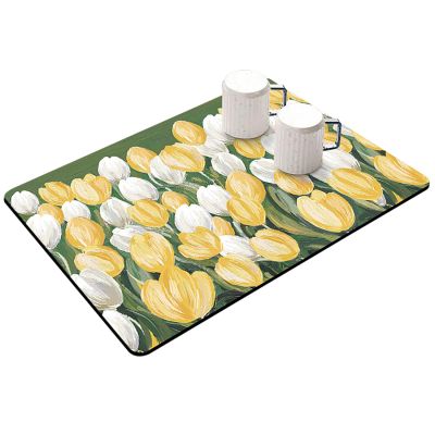 Creative Flower Dish Drying Mat For Kitchen Counter|Abosrbent Quick Dry Pad Coffee Mat|Multiple Usage Drainer Mats With Non-Slip Rubber Backed,A,50X80cm(19.6x31.4in)