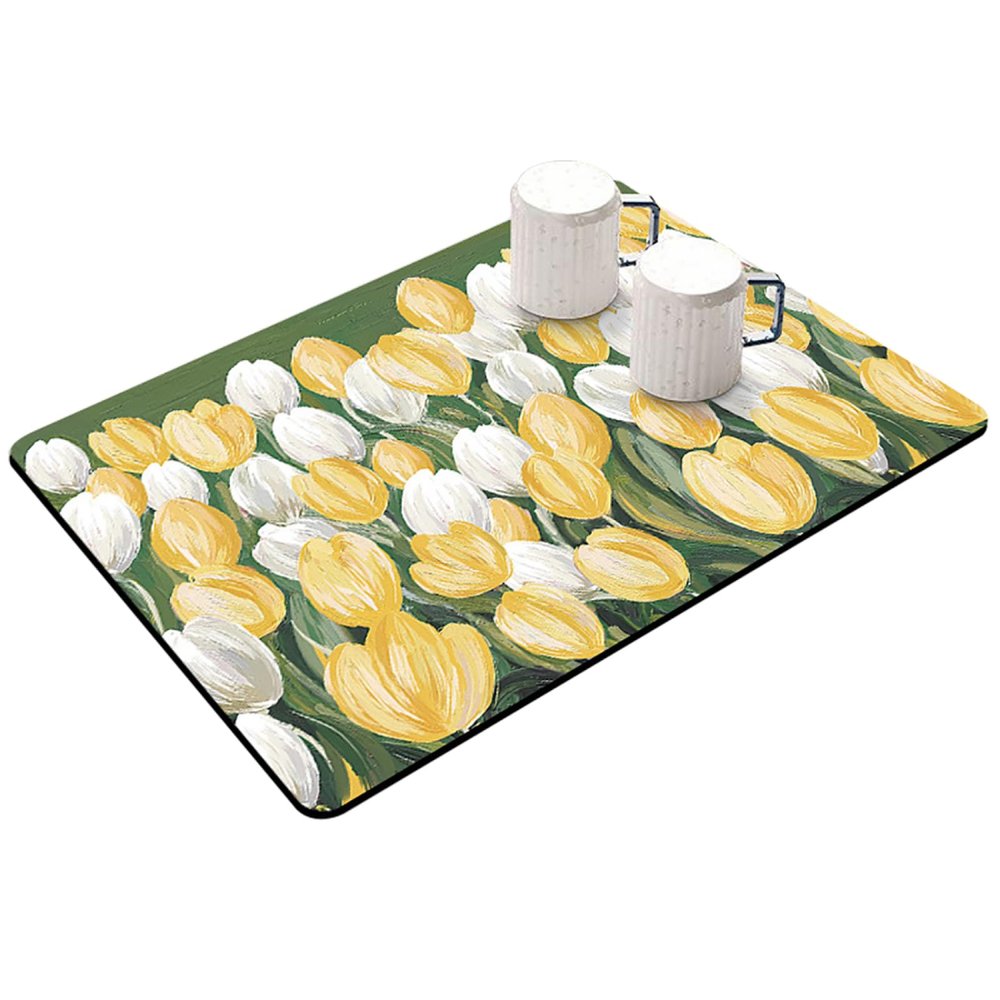 Creative Flower Dish Drying Mat For Kitchen Counter|Abosrbent Quick Dry Pad Coffee Mat|Multiple Usage Drainer Mats With Non-Slip Rubber Backed,A,50X80cm(19.6x31.4in)