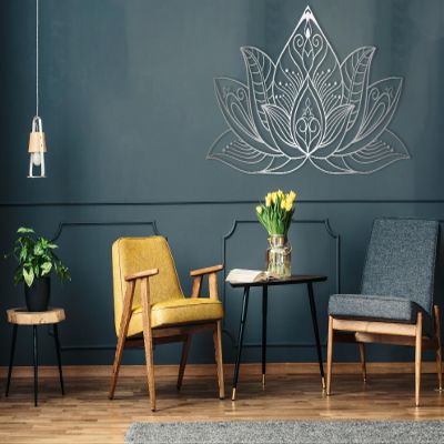 Metal Lotus Flower Wall Art, Mandala Metal Wall Decor, Metal Wall Decor, Lotus Metal Wall Art, Livingroom Decor, Metal Lotus, Wall Hangings, Yoga Gifts, Metal Yoga (silver, 30"W x 17"H / 75x44cm)