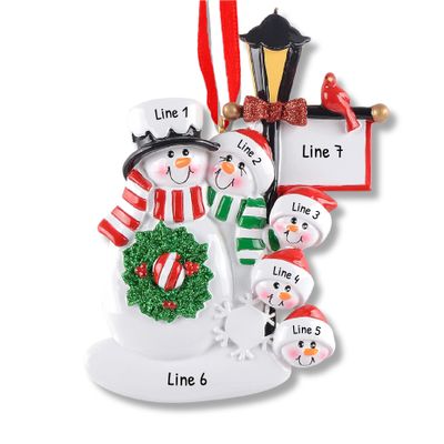 3D Snowman Family of 5 Ornament 2025 Personalized Family Christmas Ornaments 2025 | Snow People Cardinal Personalized Tree Ornaments for Grandchildren, Siblings & Grandkids of Five Ornament Snowmen