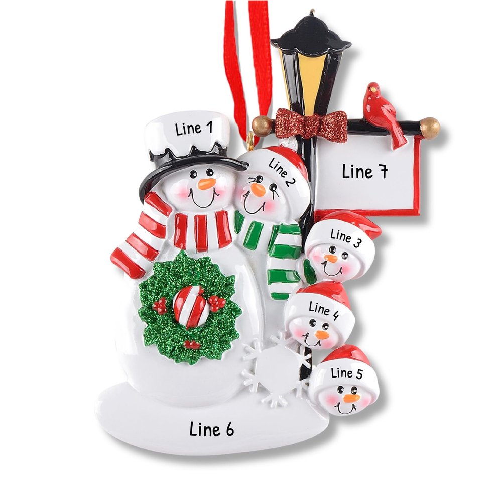 3D Snowman Family of 5 Ornament 2025 Personalized Family Christmas Ornaments 2025 | Snow People Cardinal Personalized Tree Ornaments for Grandchildren, Siblings & Grandkids of Five Ornament Snowmen