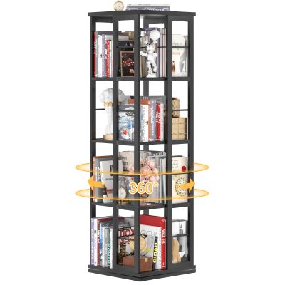 Aheaplus Rotating Bookshelf, Corner Bookshelf, 360 Display Wood Spinning Bookshelfs, Floor Standing Bookcase Narrow Shelf Revolving Organizer Storage Rack for Small Space, Bedroom, Study Room, Black